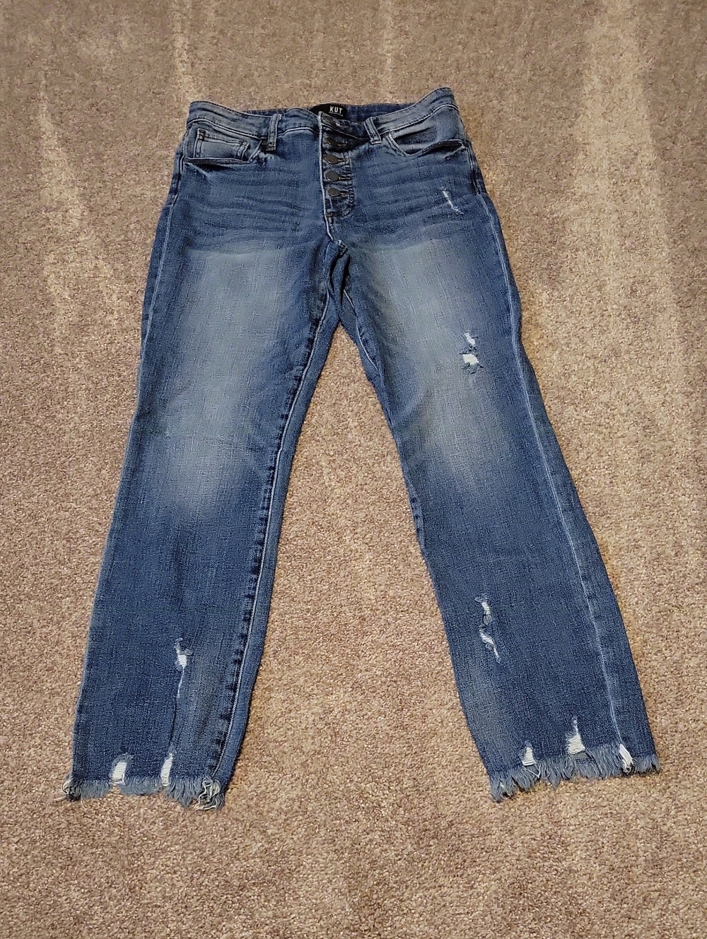 Kut from the Kloth Women's Distressed Straight Jeans - Blue Wash